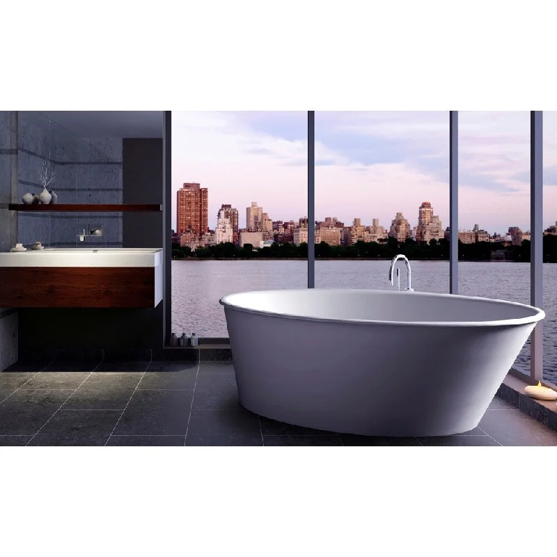 Clarke Oval Satin White Freestanding Soaking Bathtub