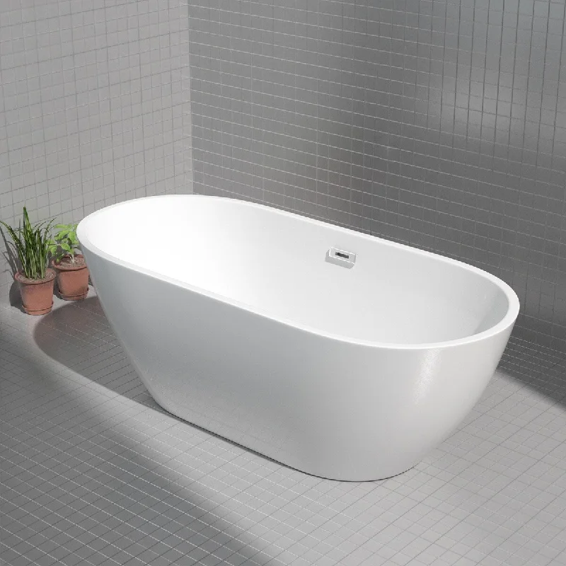 Deluxe Freestanding Bathtub Contemporary Soaking Tub, White Acrylic