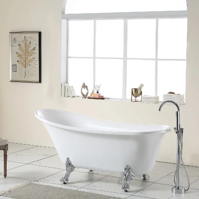 EPOWP 59" Acrylic Bathtub Oval Soaking Bathtub with Brushed Nickel