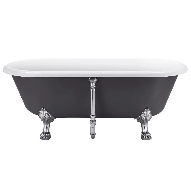 EPOWP 67" Acrylic Bathtub Soaking Tub white inside and gray outside