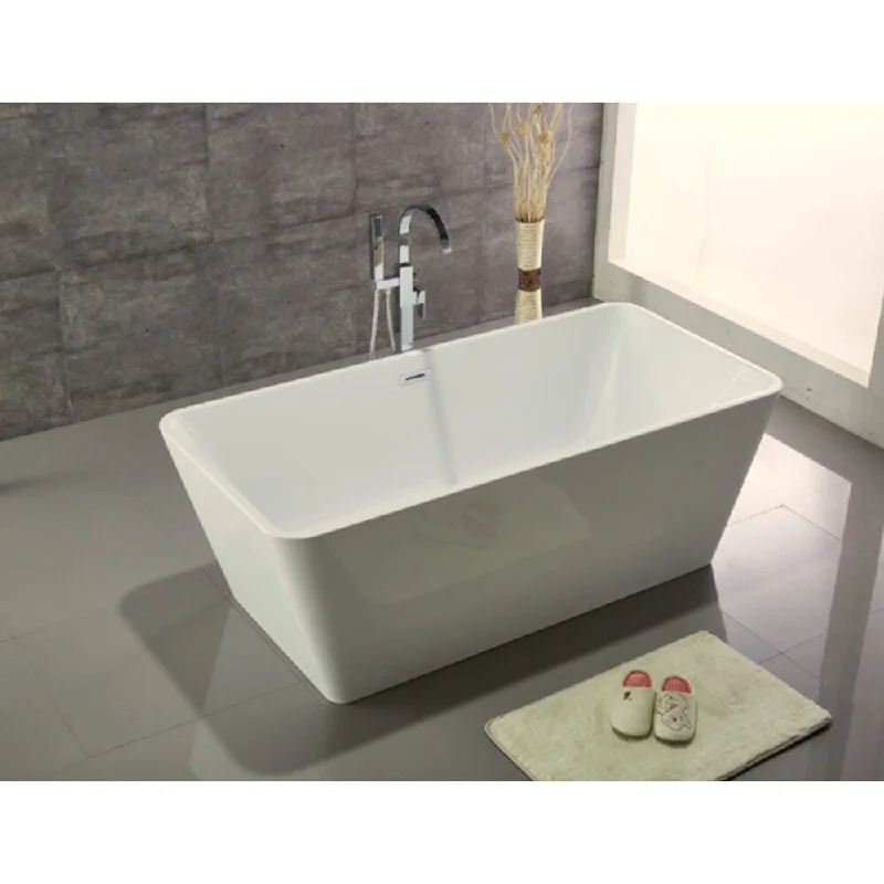 EPOWP 67" Acrylic Freestanding Bathtub Soaking Tub with Brushed Nickel Overflow