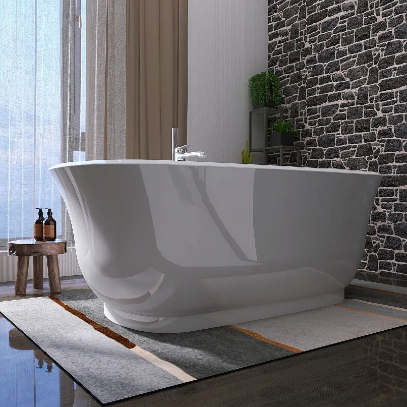 Freestanding Bathtub Non-Yellow Anti-Slip Oval Acrylic Shaped Soaking Tub for Bathroom with Drain & Overflow