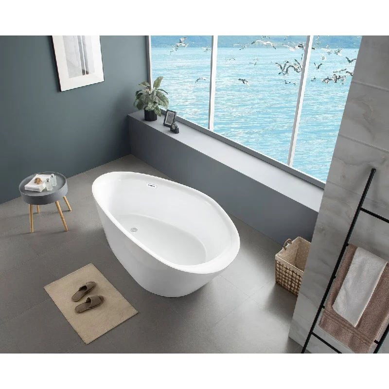 Lamont 66" Freestanding White Acrylic Bathtub with No Faucet