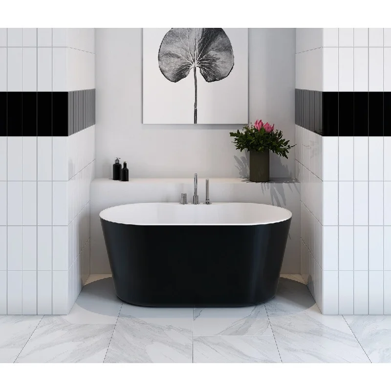 Nadia Black 56" Hand Painted Matte Black Freestanding White Acrylic Bathtub