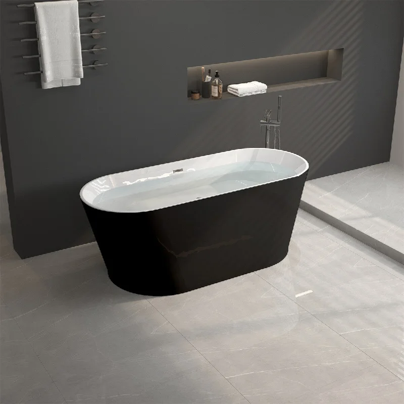 Oval Shape Black Freestanding Bathtub With Chrome Overflow