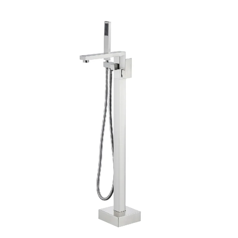 Single Handle Floor Mounted Freestanding Tub Filler with Handshower, Brushed Nickel