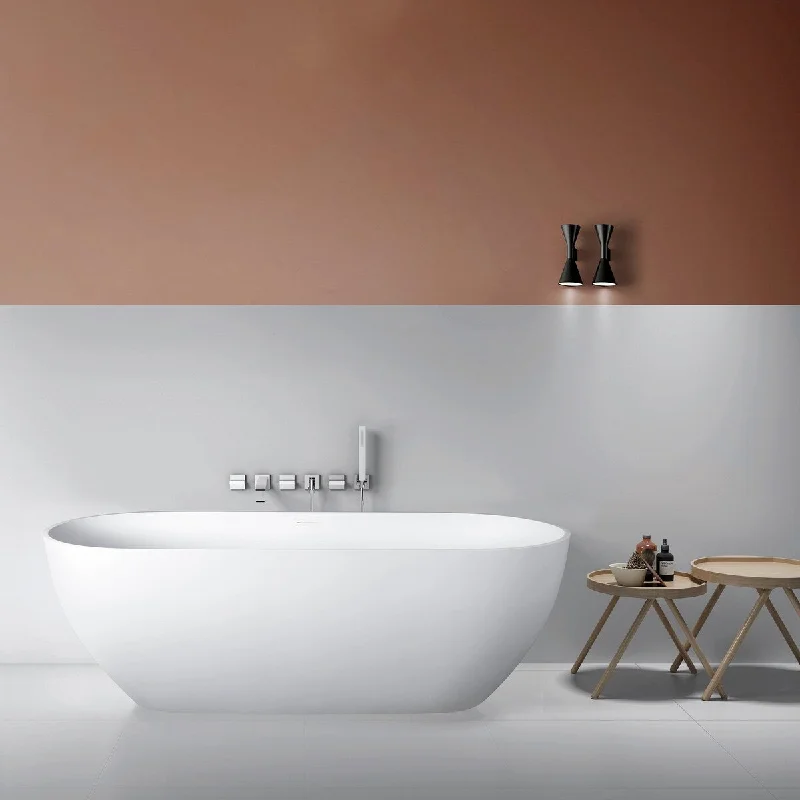 Stone Resin Solid Surface Freestanding Soaking Bathtub in Matte White