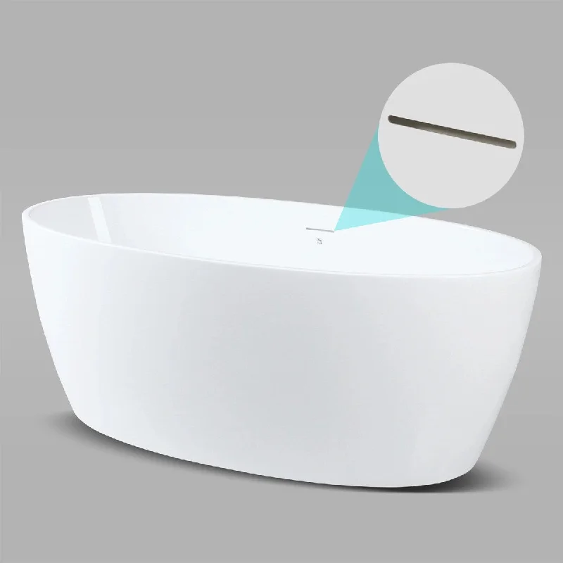 Toolkiss 55" Acrylic Freestanding Bathtub, Elegant Oval Shape Soaking Bathtub, Glossy White