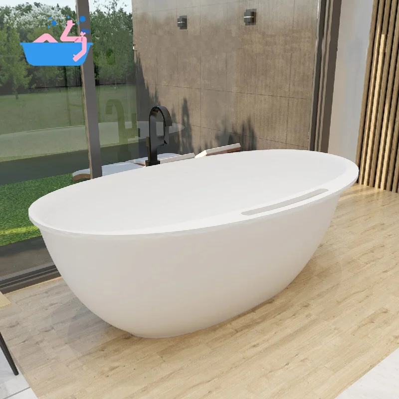 Toolkiss 63 in. Double Slipper Stone Resin Flatbottom Soaking Bathtub in Matte White