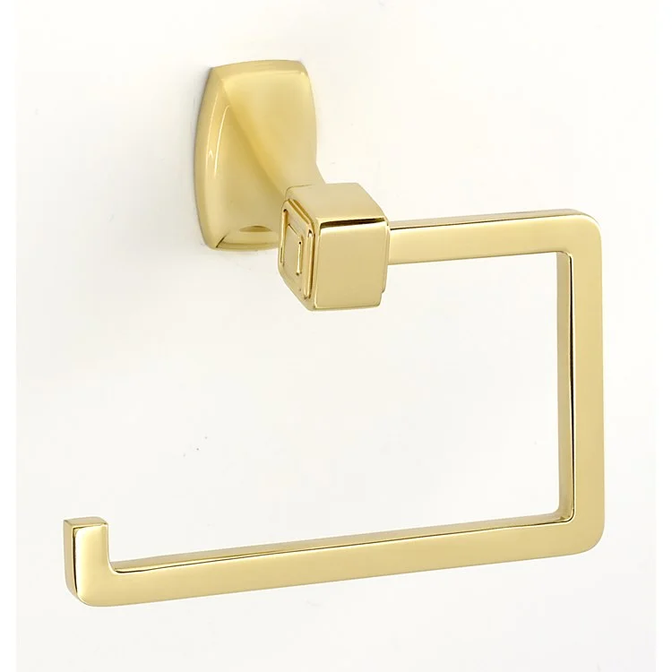 Toilet Paper Holder Cube Bath Single Post Unlacquered Brass 5-1/2 Inch 3-7/16 Inch Wall Mount