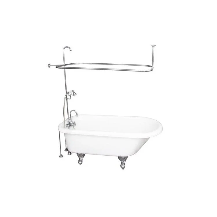 Tub Kit Anthea 60 Inch Acrylic White Kit Includes Polished Chrome Tub Filler with Handshower 60 Inch Riser Rectangular Shower Rod 24 Inch Double Offset Bath Supplies and Tub Drain Ball and Claw Feet Gooseneck Spout Porcelain Lever Cradle Hose