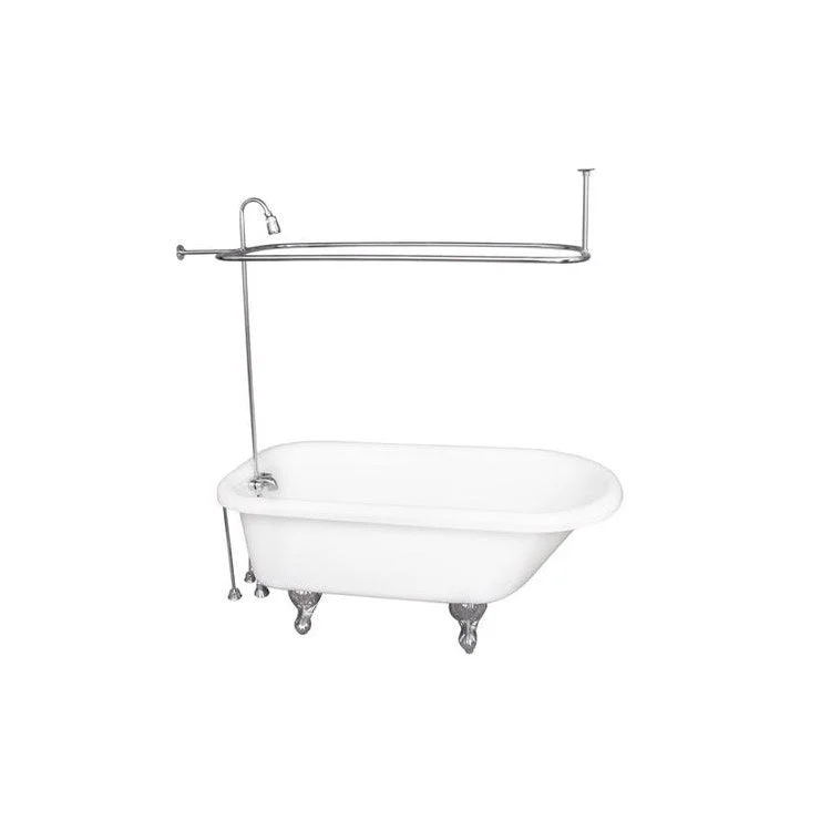 Tub Kit Anthea 60 Inch Acrylic White Kit Includes Polished Chrome Tub Filler 56 Inch Riser Showerhead Rectangular Shower Rod 24 Inch Double Offset Bath Supplies and Tub Drain Ball and Claw Feet Metal Lever 54 Inch Rectangular Shower Rod