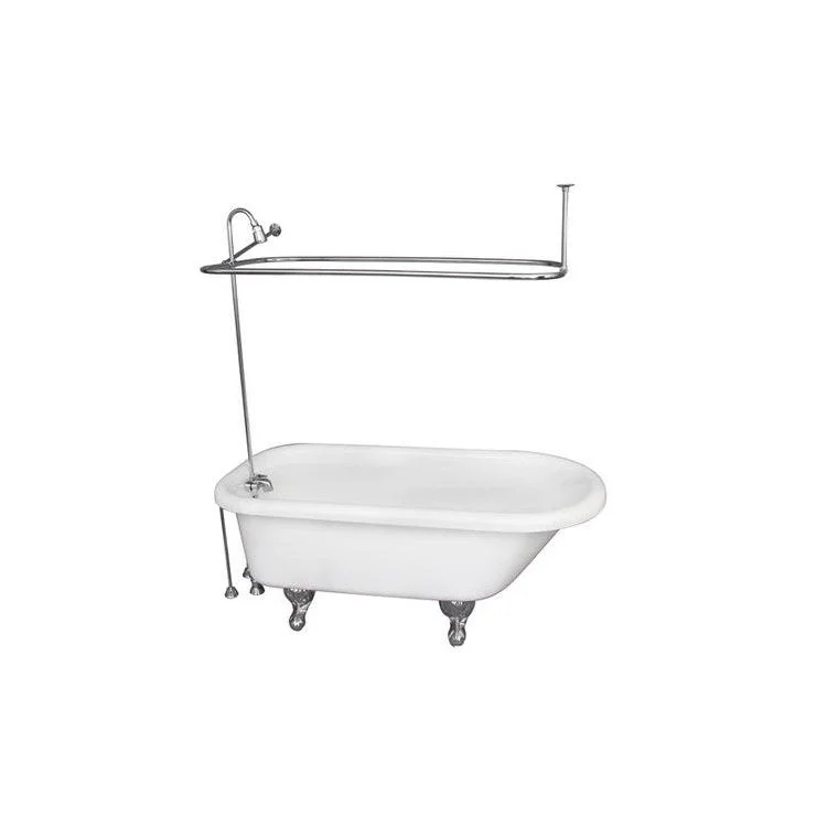 Tub Kit Anthea 60 Inch Acrylic White Kit Includes Polished Chrome Tub Filler 62 Inch Riser Showerhead Rectangular Shower Ring 18 Inch Wall Support 24 Inch Double Offset Tub Supplies and Tub Drain Ball and Claw Feet Lever 54 Inch Rectangular Shower Rod