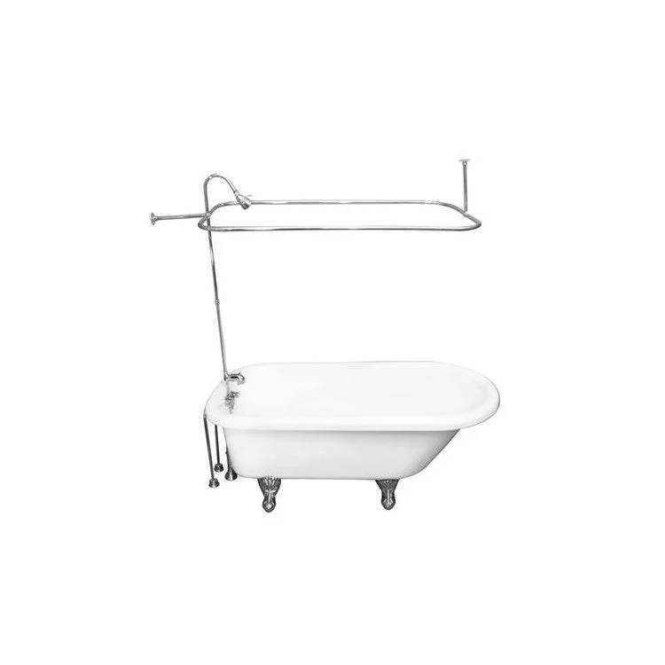 Tub Kit Anthea 60 Inch Acrylic White Kit Includes Polished Chrome Tub Filler 56 Inch Riser Showerhead Rectangular Shower Ring 24 Inch Double Offset Tub Supplies and Tub Drain Ball and Claw Feet Raised Tub Spout Metal Lever 54 Inch Rectangular Shower Rod