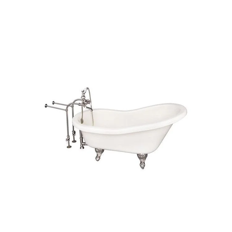 Tub Kit Fillmore 60 Inch Acrylic Bisque Kit Includes Brushed Nickel Tub Filler with Handshower Freestanding 30 Inch Tub Supplies and Tub Drain Ball and Claw Feet Elephant Spout Porcelain Lever Cradle Hose