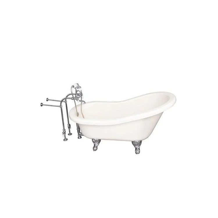 Tub Kit Fillmore 60 Inch Acrylic Bisque Kit Includes Polished Chrome Tub Filler with Handshower Freestanding 30 Inch Tub Supplies and Tub Drain Ball and Claw Feet Elephant Spout Porcelain Lever Cradle Hose