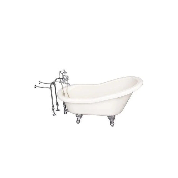 Tub Kit Fillmore 60 Inch Acrylic Bisque Kit Includes Polished Chrome Tub Filler with Handshower Freestanding 30 Inch Tub Supplies and Tub Drain Ball and Claw Feet Elephant Spout Metal Cross Cradle Hose