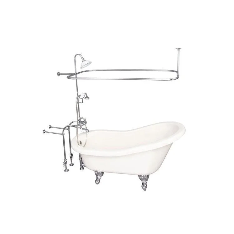 Tub Kit Fillmore 60 Inch Acrylic Bisque Kit Includes Polished Chrome Tub Filler Handshower 62 Inch Riser Sunflower Showerhead Rectangular Shower Ring Freestanding 30 Inch Tub Supplies Tub Drain Ball Claw Feet Elephant Spout Porcelain Lever Cradle Hose