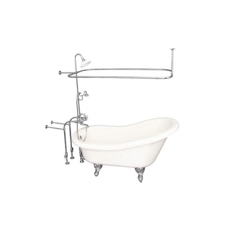 Tub Kit Fillmore 60 Inch Acrylic Bisque Kit Includes Polished Chrome Tub Filler with Handshower 62 Inch Riser Sunflower Showerhead Rectangular Shower Ring Freestanding 30 Inch Tub Supplies Tub Drain Ball Claw Feet Elephant Spout Metal Cross Cradle Hose