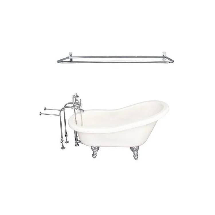 Tub Kit Fillmore 60 Inch Acrylic Bisque Kit Includes Polished Chrome Tub Filler with Handshower 54 Inch D Shower Rod Rectangular Shower Ring Freestanding 30 Inch Tub Supplies and Tub Drain Ball and Claw Feet Elephant Spout Porcelain Lever Cradle Hose