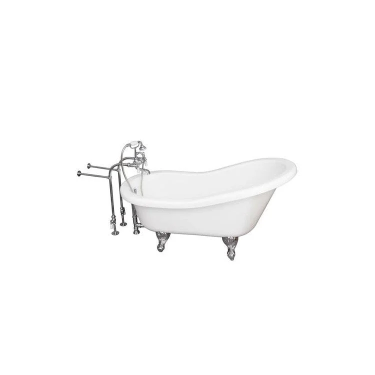 Tub Kit Isadora 67 Inch Acrylic White Kit Includes Polished Chrome Tub Filler with Handshower Freestanding 30 Inch Tub Supplies and Tub Drain Ball and Claw Feet Elephant Spout Porcelain Lever Cradle Hose