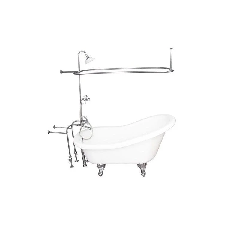 Tub Kit Isadora 67 Inch Acrylic White Kit Includes Polished Chrome Tub Filler with Handshower 62 Inch Riser Sunflower Showerhead Rectangular Shower Ring Freestanding 30 Inch Tub Supplies Tub Drain Ball Claw Feet Elephant Spout Porcelain Lever Cradle Hose