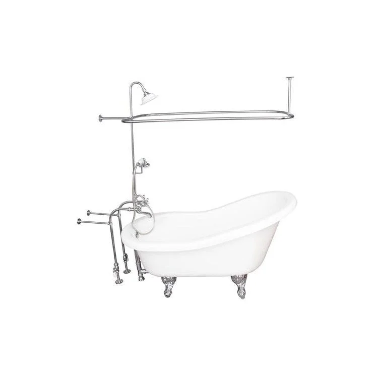 Tub Kit Isadora 67 Inch Acrylic White Kit Includes Polished Chrome Tub Filler with Handshower 62 Inch Riser Sunflower Showerhead Rectangular Shower Ring Freestanding 30 Inch Tub Supplies and Tub Drain Ball and Claw Feet Elephant Spout Cross Cradle Hose