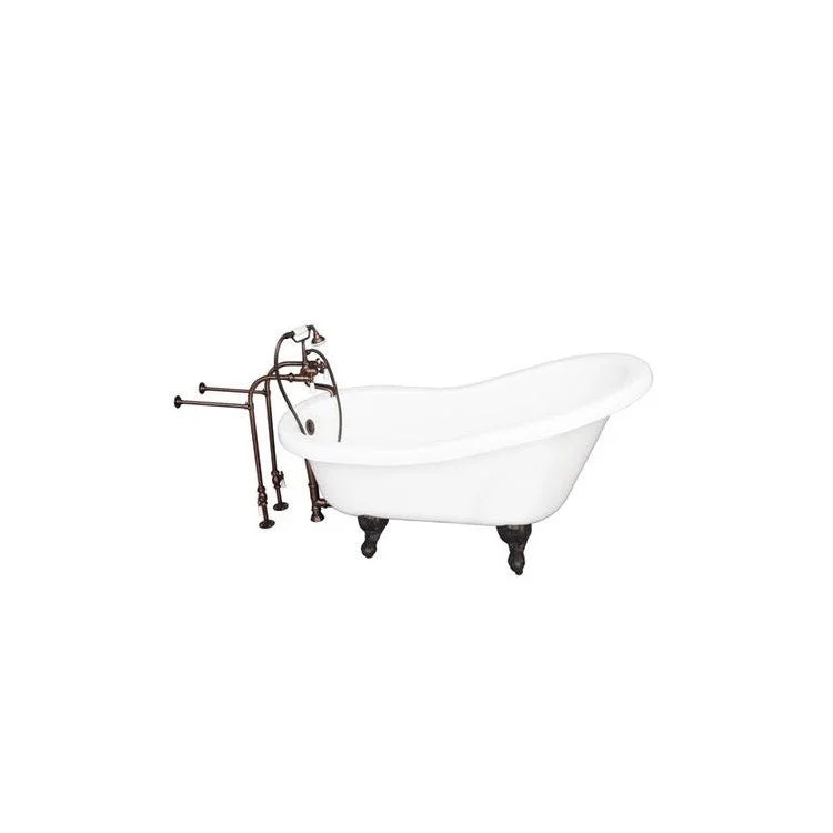 Tub Kit Isadora 67 Inch Acrylic White Kit Includes Oil Rubbed Bronze Tub Filler with Handshower Freestanding 30 Inch Tub Supplies and Tub Drain Ball and Claw Feet Elephant Spout Porcelain Lever Cradle Hose