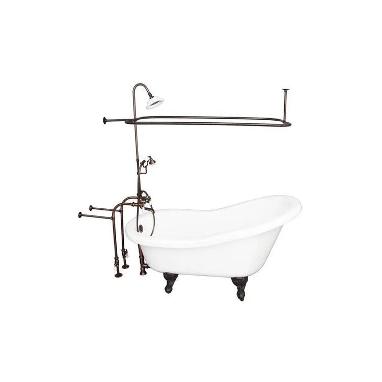 Tub Kit Isadora 67 Inch White Kit Includes Oil Rubbed Bronze Tub Filler with Handshower 62 Inch Riser Sunflower Showerhead Rectangular Shower Ring Freestanding 30 Inch Tub Supplies Tub Drain Ball Claw Feet Elephant Spout Porcelain Lever Cradle Hose