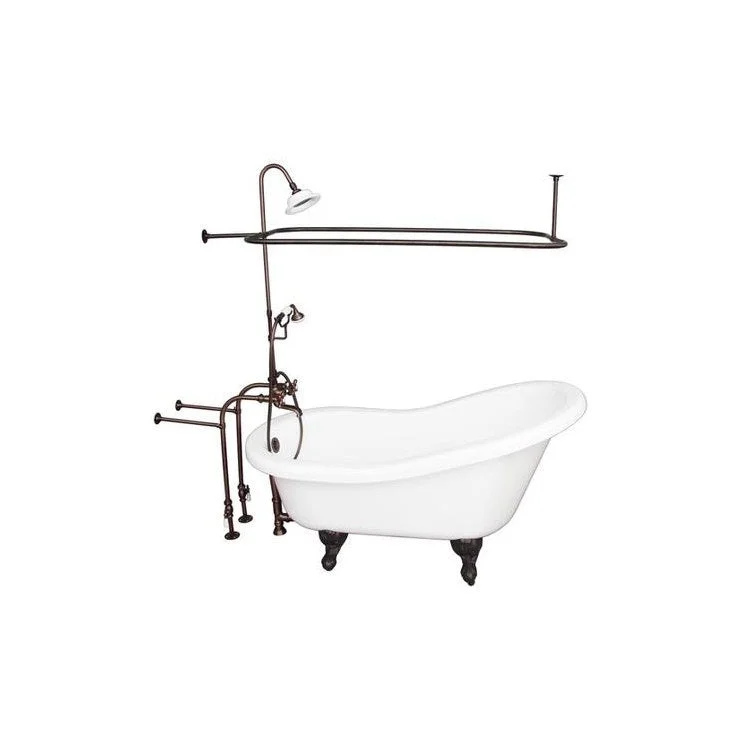 Tub Kit Isadora 67 Inch Acrylic White Kit Includes Oil Rubbed Bronze Tub Filler with Handshower 62 Inch Riser Sunflower Showerhead Rectangular Shower Ring Freestanding 30 Inch Tub Supplies and Tub Drain Ball and Claw Feet Elephant Spout Cross Cradle Hose