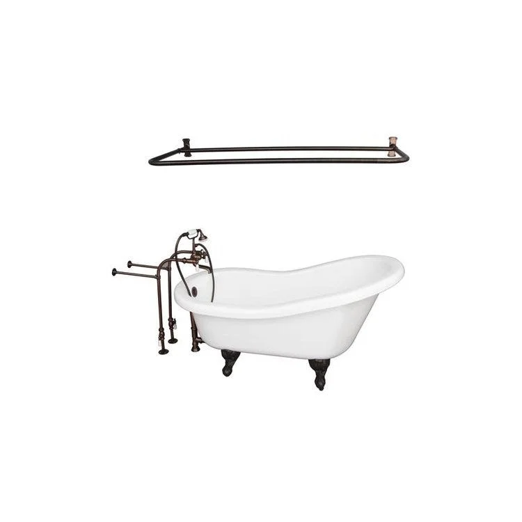 Tub Kit Isadora 67 Inch Acrylic White Kit Includes Oil Rubbed Bronze Tub Filler with Telephone Handshower 54 Inch D Shower Rod Freestanding 30 Inch Tub Supplies and Tub Drain Ball and Claw Feet Elephant Spout Porcelain Lever Cradle Hose