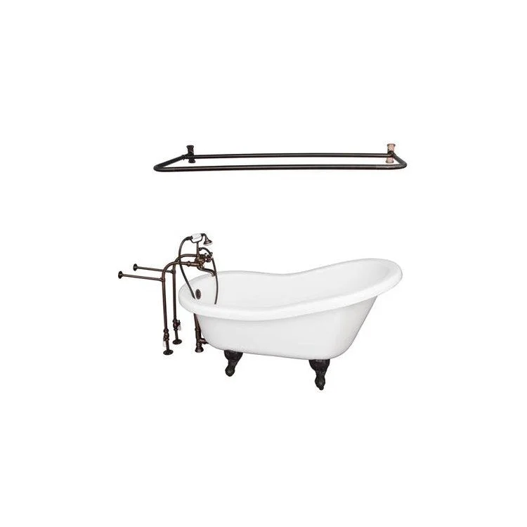 Tub Kit Isadora 67 Inch Acrylic White Kit Includes Oil Rubbed Bronze Tub Filler with Telephone Handshower 54 Inch D Shower Rod Freestanding 30 Inch Tub Supplies and Tub Drain Ball and Claw Feet Elephant Spout Metal Cross Cradle Hose