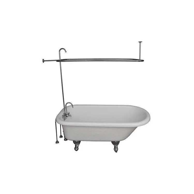 Tub Kit Andover 60 Inch Acrylic White Kit Includes Polished Chrome Tub Filler 62 Inch Riser Rectangular Shower Rod 24 Inch Double Offset Bath Supplies and Tub Drain Ball and Claw Feet Gooseneck Spout Porcelain Lever Ceramic Disc Cartridges