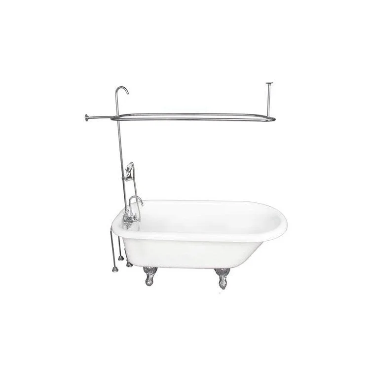 Tub Kit Andover 60 Inch Acrylic White Kit Includes Polished Chrome Tub Filler with Handshower 60 Inch Riser Rectangular Shower Rod 24 Inch Double Offset Bath Supplies and Tub Drain Ball and Claw Feet Gooseneck Spout Porcelain Lever Cradle Hose