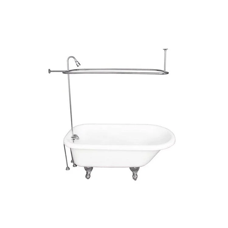 Tub Kit Andover 60 Inch Acrylic White Kit Includes Polished Chrome Tub Filler 56 Inch Riser Showerhead Rectangular Shower Rod 24 Inch Double Offset Bath Supplies and Tub Drain Ball and Claw Feet Metal Lever 54 Inch Rectangular Shower Rod