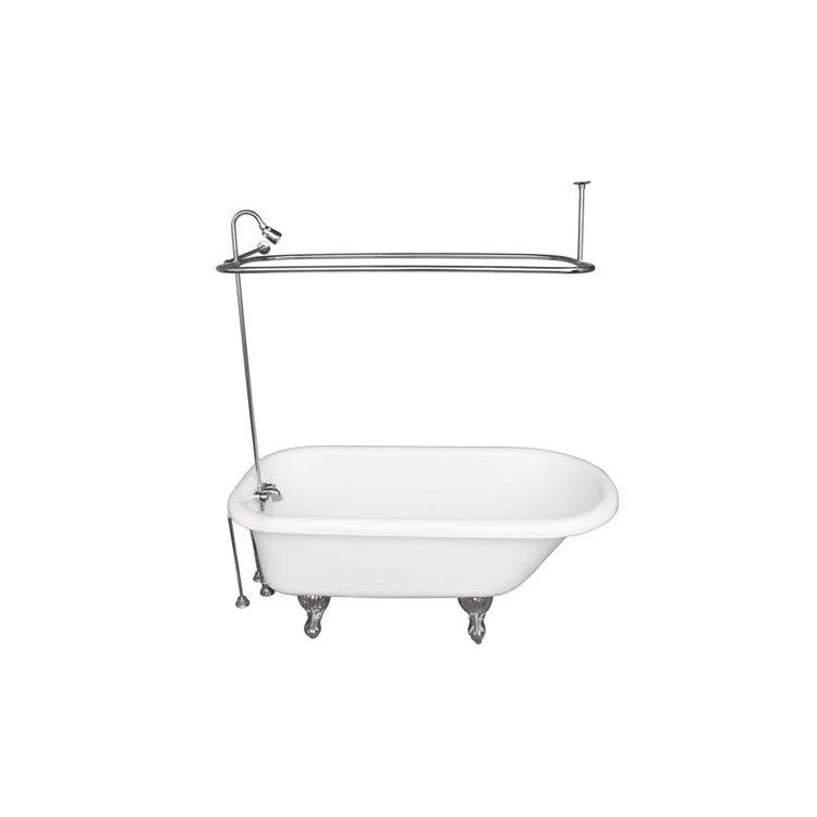 Tub Kit Andover 60 Inch Acrylic White Kit Includes Polished Chrome Tub Filler 62 Inch Riser Showerhead Rectangular Shower Ring 18 Inch Wall Support 24 Inch Double Offset Tub Supplies and Tub Drain Ball and Claw Feet Lever 54 Inch Rectangular Shower Rod