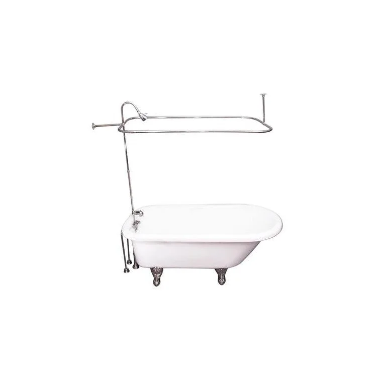 Tub Kit Andover 60 Inch Acrylic White Kit Includes Polished Chrome Tub Filler 56 Inch Riser Showerhead Rectangular Shower Ring 24 Inch Double Offset Tub Supplies and Tub Drain Ball and Claw Feet Raised Tub Spout Metal Lever 54 Inch Rectangular Shower Rod