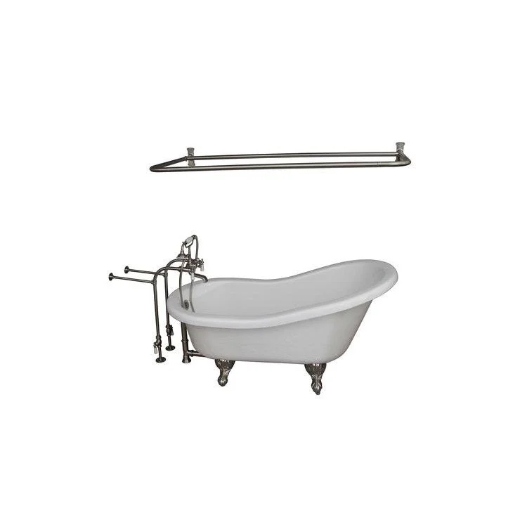 Tub Kit Estelle 60 Inch Acrylic White Kit Includes Brushed Nickel Tub Filler with Handshower Rectangular Shower Ring 30 Inch Freestanding Tub Supplies and Tub Drain Ball and Claw Feet Elephant Spout Porcelain Lever Cradle Hose