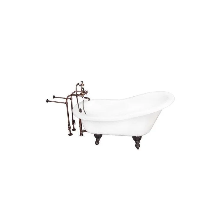 Tub Kit Imogene 67 Inch Acrylic White Kit Includes Oil Rubbed Bronze Tub Filler with Handshower 30 Inch Freestanding Tub Supplies and Tub Drain Ball and Claw Feet Elephant Spout Porcelain Lever Cradle Hose