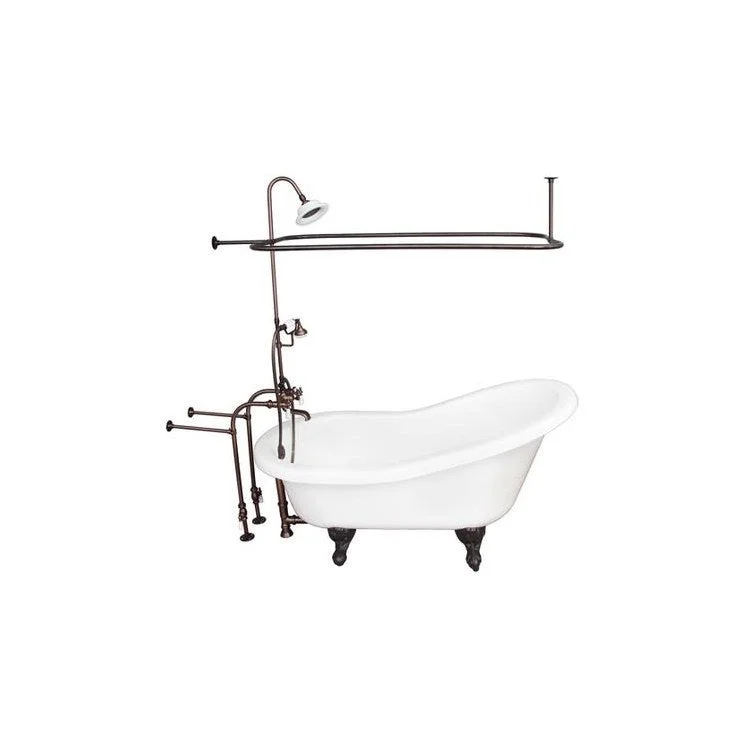 Tub Kit Imogene 67 Inch White Kit Includes Oil Rubbed Bronze Tub Filler with Handshower 62 Inch Riser Sunflower Showerhead Rectangular Shower Ring 30 Inch Freestanding Tub Supplies Tub Drain Ball Claw Feet Elephant Spout Porcelain Lever Cradle Hose