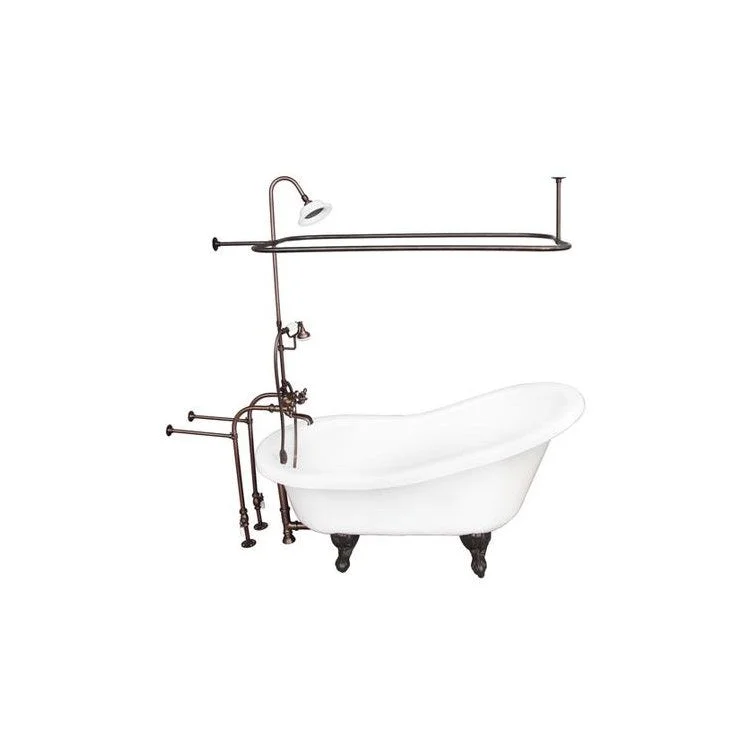 Tub Kit Imogene 67 Inch White Kit Includes Oil Rubbed Bronze Tub Filler with Handshower 62 Inch Riser Sunflower Showerhead Rectangular Shower Ring 30 Inch Freestanding Tub Supplies Tub Drain Ball Claw Feet Elephant Spout Metal Cross Ceramic Cradle Hose