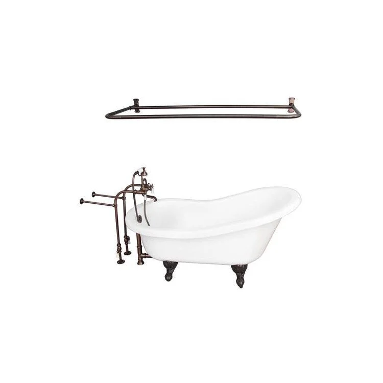 Tub Kit Imogene 67 Inch Acrylic White Kit Includes Oil Rubbed Bronze Tub Filler with Handshower 54 Inch D Shower Rod Rectangular Shower Ring 30 Inch Freestanding Tub Supplies and Tub Drain Ball and Claw Feet Elephant Spout Porcelain Lever Cradle Hose