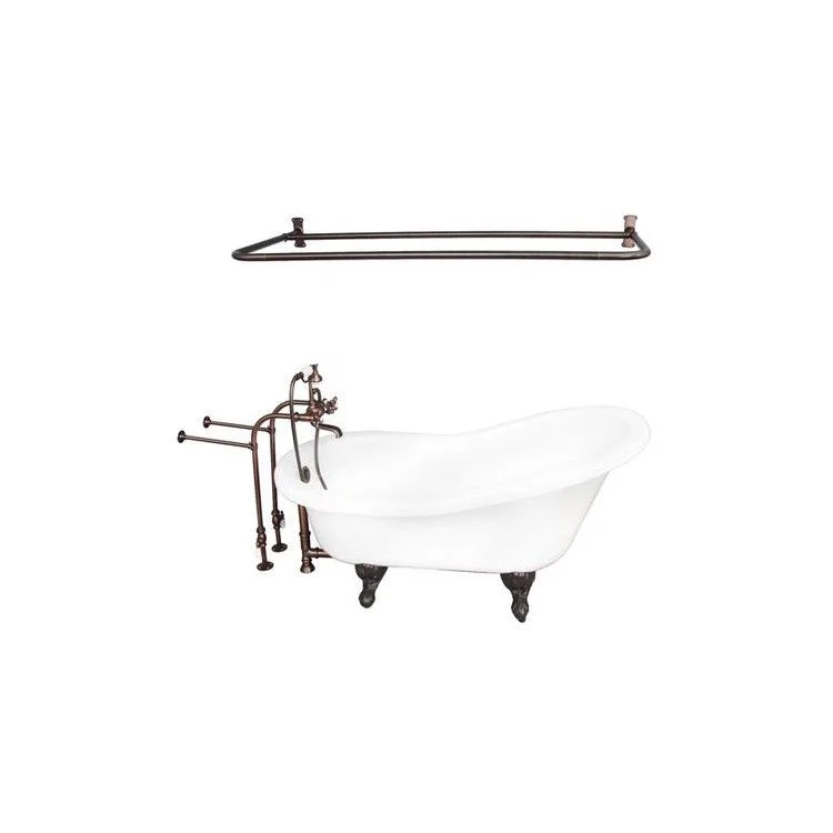 Tub Kit Imogene 67 Inch Acrylic White Kit Includes Oil Rubbed Bronze Tub Filler with Handshower 54 Inch D Shower Rod Rectangular Shower Ring 30 Inch Freestanding Tub Supplies and Tub Drain Ball and Claw Feet Elephant Spout Metal Cross Cradle Hose