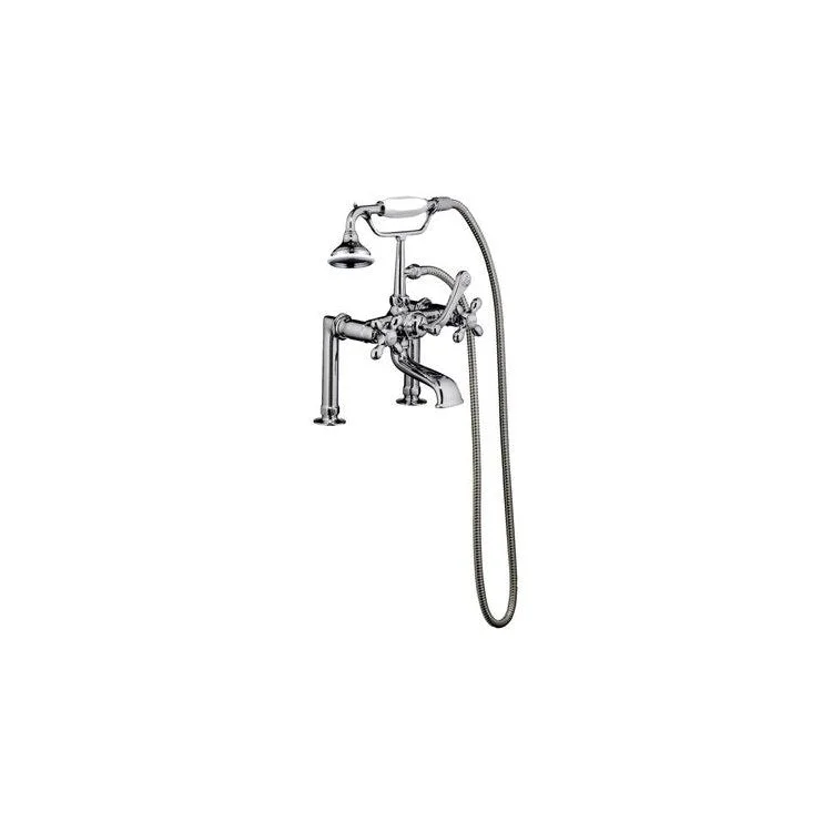 Tub Kit Columbus Freestanding 61 Inch Cast Iron White Includes Polished Chrome Tub Filler with Handshower 30 Inch Freestanding Bath Supplies & Leg Tub Drain Imperial Feet Elephant Spout Finial Metal Cross Handles Cradle 60 Inch Hose 60 Gallon Capacity