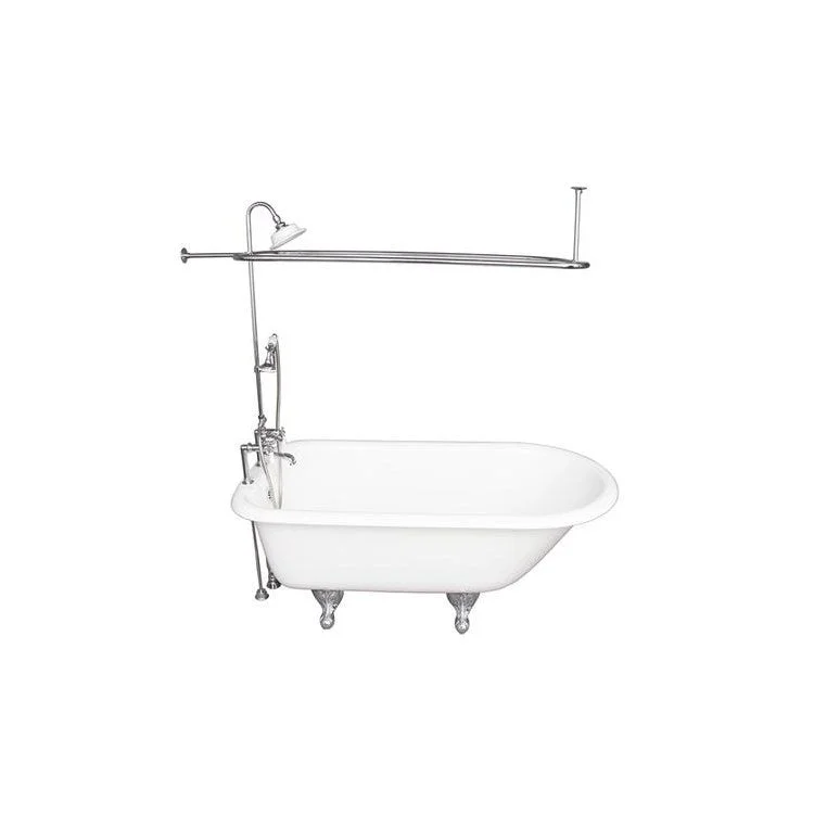 Tub Kit Beecher 60 Inch White Kit Includes Polished Chrome Tub Filler Handshower 62 Inch Riser Sunflower Showerhead Rectangular Ring 24 Inch Double Offset Tub Supplies Tub Drain Non-Skid Strips Ball Claw Feet Elephant Spout Porcelain Lever Cradle Hose