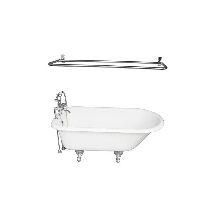 Tub Kit Beecher 60 Inch White Kit Includes Polished Chrome Tub Filler with Handshower 54 Inch D Shower Rod Rectangular Shower Ring 24 Inch Double Offset Tub Supplies Tub Drain Non-Skid Strips Ball Claw Feet Elephant Spout Porcelain Lever Cradle Hose