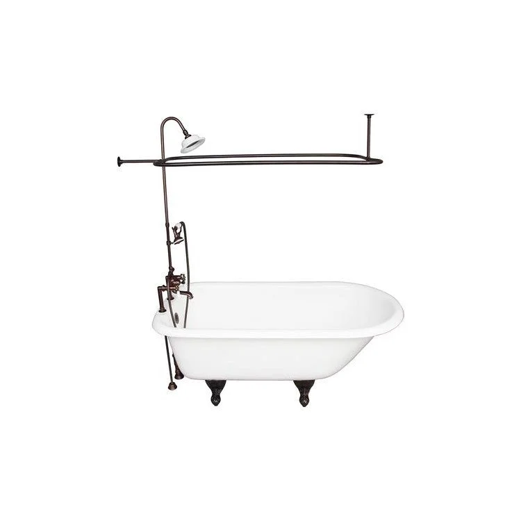 Tub Kit Beecher 60 Inch White Kit Includes Oil Rubbed Bronze Tub Filler Handshower 62 Inch Riser Sunflower Showerhead Rectangular Ring 24 Inch Double Offset Tub Supplies Tub Drain Non-Skid Strips Ball Claw Feet Elephant Spout Porcelain Lever Cradle Hose