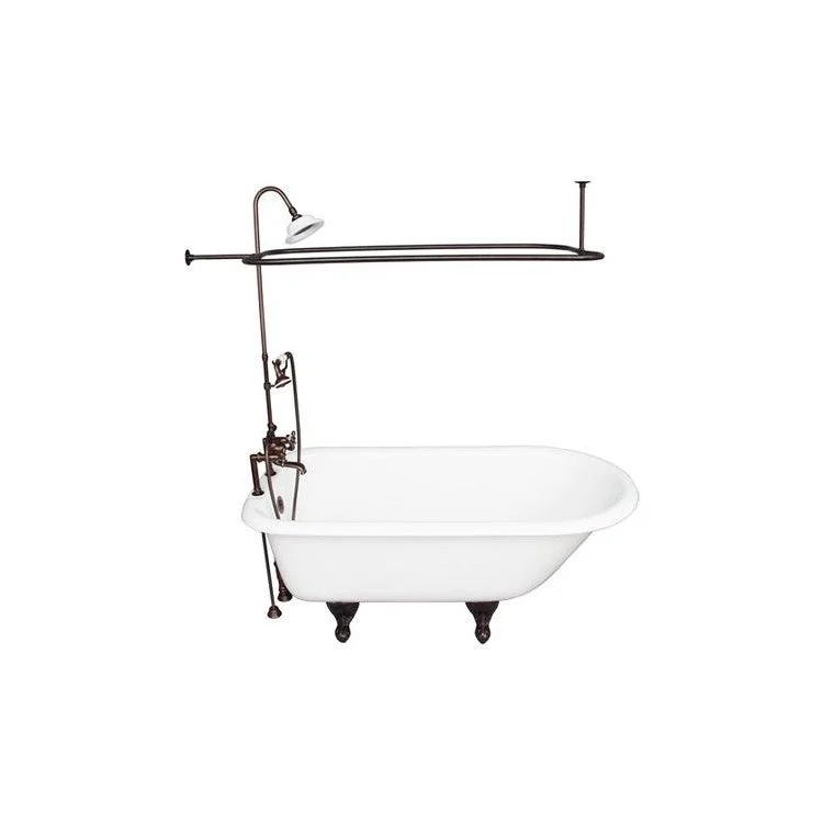 Tub Kit Beecher 60 Inch White Kit Includes Oil Rubbed Bronze Tub Filler Handshower 62 Inch Riser Sunflower Showerhead Rectangular Shower Ring 24 Inch Double Offset Tub Supplies Tub Drain Non-Skid Strips Ball Claw Feet Elephant Spout Cross Cradle Hose