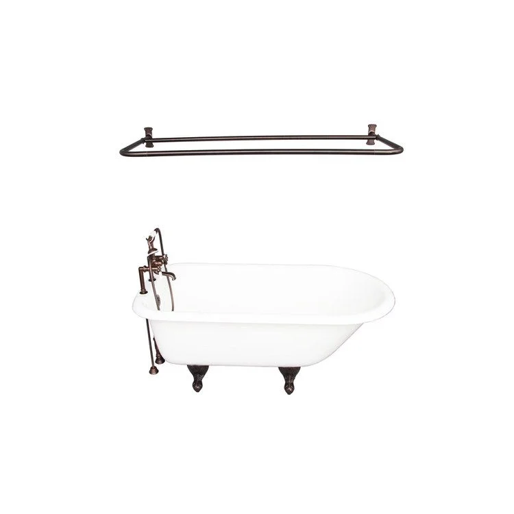 Tub Kit Beecher 60 Inch White Kit Includes Oil Rubbed Bronze Tub Filler with Handshower 54 Inch D Shower Rod Rectangular Shower Ring 24 Inch Double Offset Tub Supplies and Tub Drain Non-Skid Strips Ball Claw Feet Elephant Spout Porcelain Lever Cradle Hose