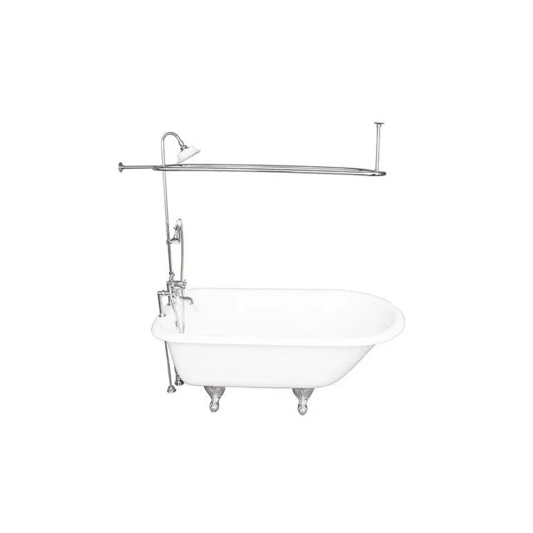 Tub Kit Cadmus 67 Inch White Kit Includes Polished Chrome Tub Filler with Handshower 62 Inch Riser Sunflower Showerhead Rectangular Ring 24 Inch Double Offset Tub Supplies Tub Drain Non-Skid Strips Ball Claw Feet Elephant Spout Porcelain Lever Cradle Hose